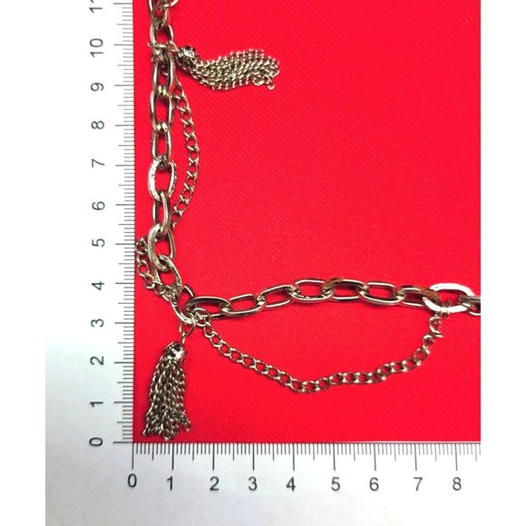 Long Silver Pewter Tone Long Chain Necklace with Accent Tassels - Picture 8 of 8